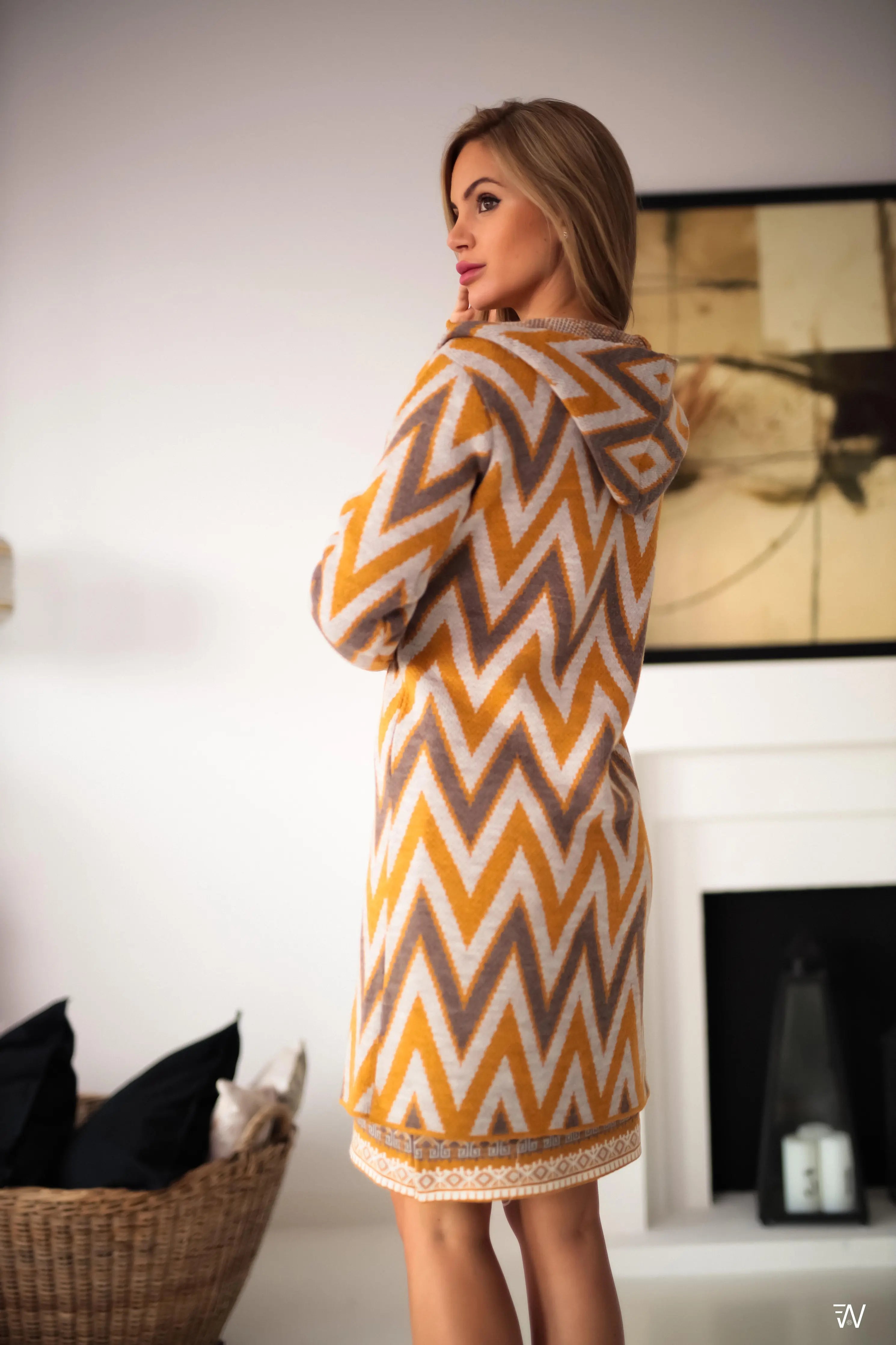 Milla Mustard Yellow Knitted Cardigan with Hoodie